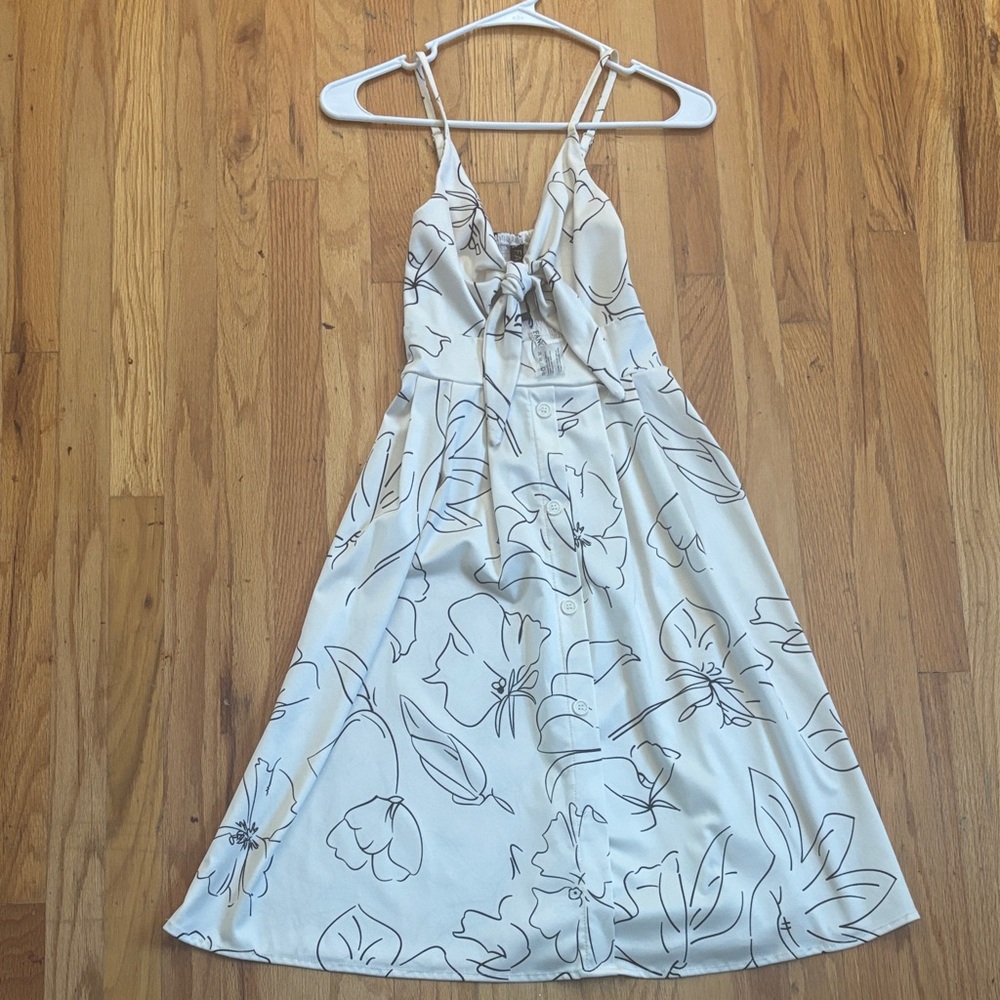 Fancyinn White Midi Dress with Black Floral Outline